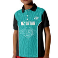 Custom New Zealand Stingray Oztag Kid Polo Shirt Tag Rugby Maori Pattern Teal Version