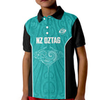 Custom New Zealand Stingray Oztag Kid Polo Shirt Tag Rugby Maori Pattern Teal Version