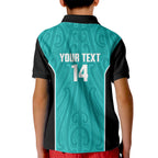 Custom New Zealand Stingray Oztag Kid Polo Shirt Tag Rugby Maori Pattern Teal Version