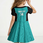 Custom New Zealand Stingray Oztag Kid Short Sleeve Dress Tag Rugby Maori Pattern Teal Version
