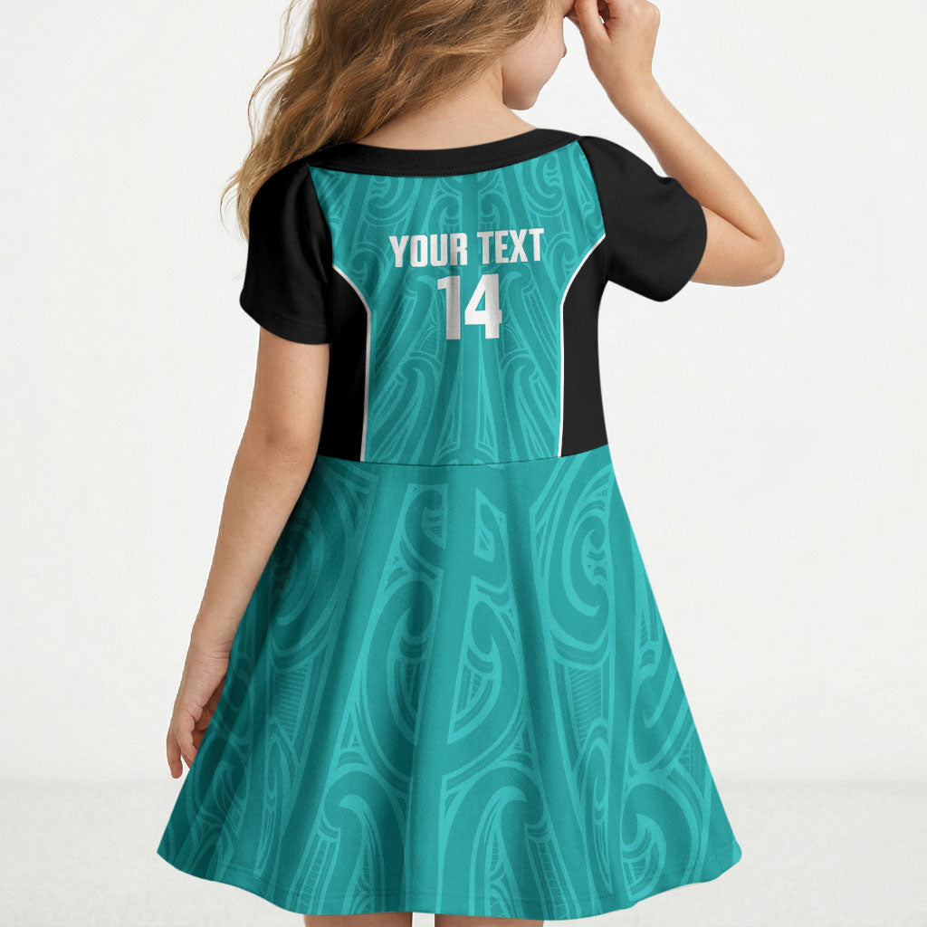 Custom New Zealand Stingray Oztag Kid Short Sleeve Dress Tag Rugby Maori Pattern Teal Version