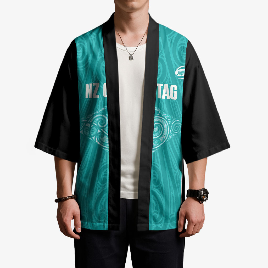 Custom New Zealand Stingray Oztag Kimono Tag Rugby Maori Pattern Teal Version