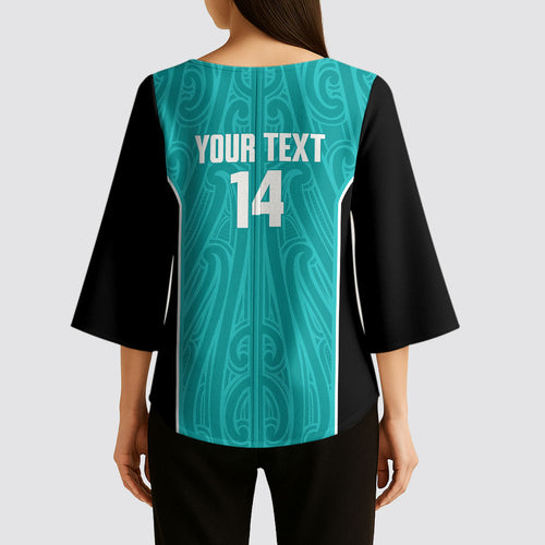 Custom New Zealand Stingray Oztag Kimono Sleeve Blouse Tag Rugby Maori Pattern Teal Version