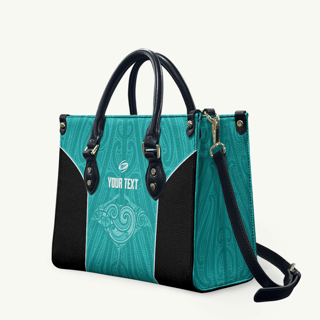 Custom New Zealand Stingray Oztag Leather Bag Tag Rugby Maori Pattern Teal Version