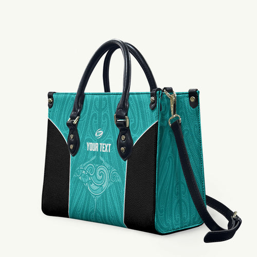 Custom New Zealand Stingray Oztag Leather Bag Tag Rugby Maori Pattern Teal Version