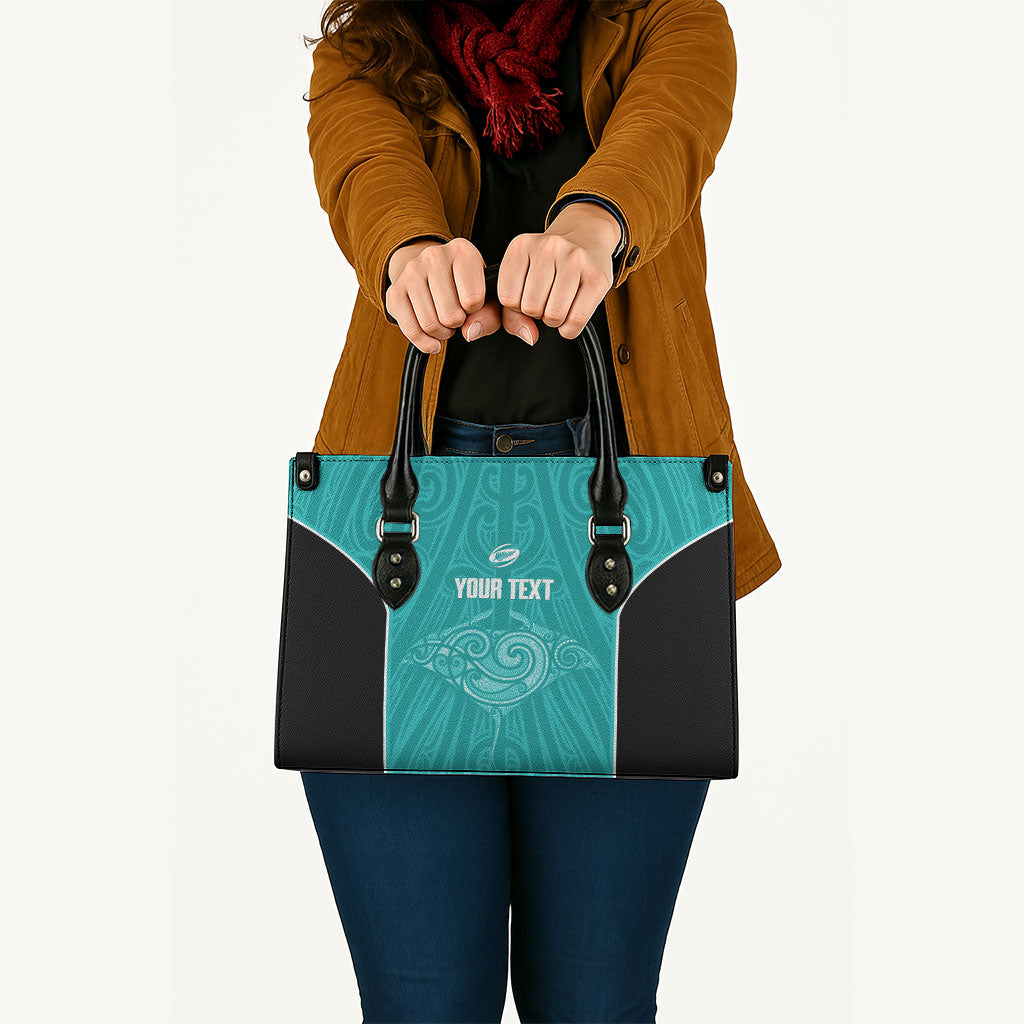 Custom New Zealand Stingray Oztag Leather Bag Tag Rugby Maori Pattern Teal Version