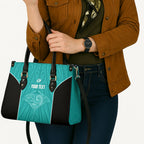 Custom New Zealand Stingray Oztag Leather Bag Tag Rugby Maori Pattern Teal Version