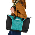 Custom New Zealand Stingray Oztag Leather Tote Bag Tag Rugby Maori Pattern Teal Version