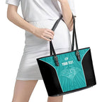 Custom New Zealand Stingray Oztag Leather Tote Bag Tag Rugby Maori Pattern Teal Version