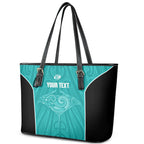 Custom New Zealand Stingray Oztag Leather Tote Bag Tag Rugby Maori Pattern Teal Version