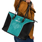 Custom New Zealand Stingray Oztag Leather Tote Bag Tag Rugby Maori Pattern Teal Version