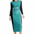 Custom New Zealand Stingray Oztag Long Sleeve Bodycon Dress Tag Rugby Maori Pattern Teal Version