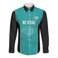 Custom New Zealand Stingray Oztag Long Sleeve Button Shirt Tag Rugby Maori Pattern Teal Version