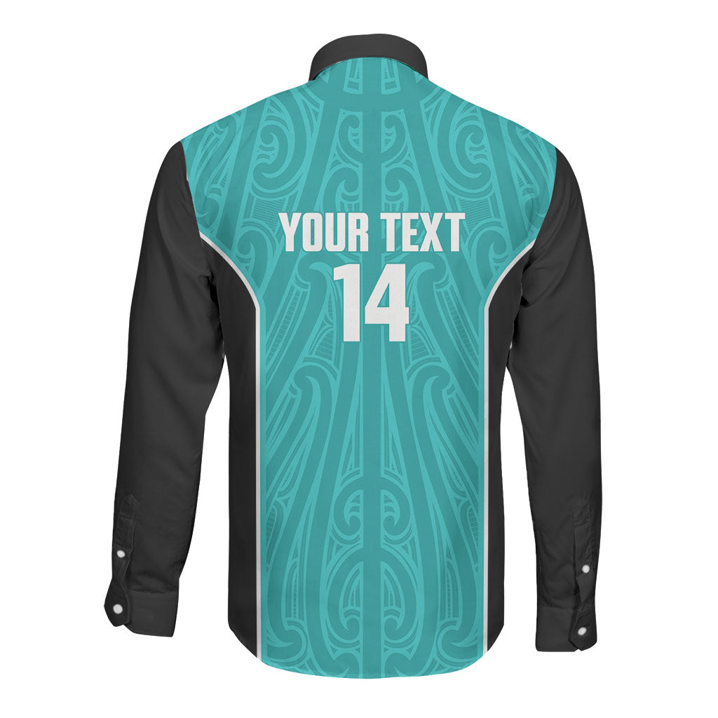 Custom New Zealand Stingray Oztag Long Sleeve Button Shirt Tag Rugby Maori Pattern Teal Version