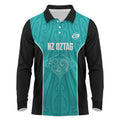 Custom New Zealand Stingray Oztag Long Sleeve Polo Shirt Tag Rugby Maori Pattern Teal Version