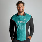 Custom New Zealand Stingray Oztag Long Sleeve Polo Shirt Tag Rugby Maori Pattern Teal Version