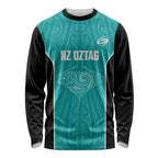 Custom New Zealand Stingray Oztag Long Sleeve Shirt Tag Rugby Maori Pattern Teal Version