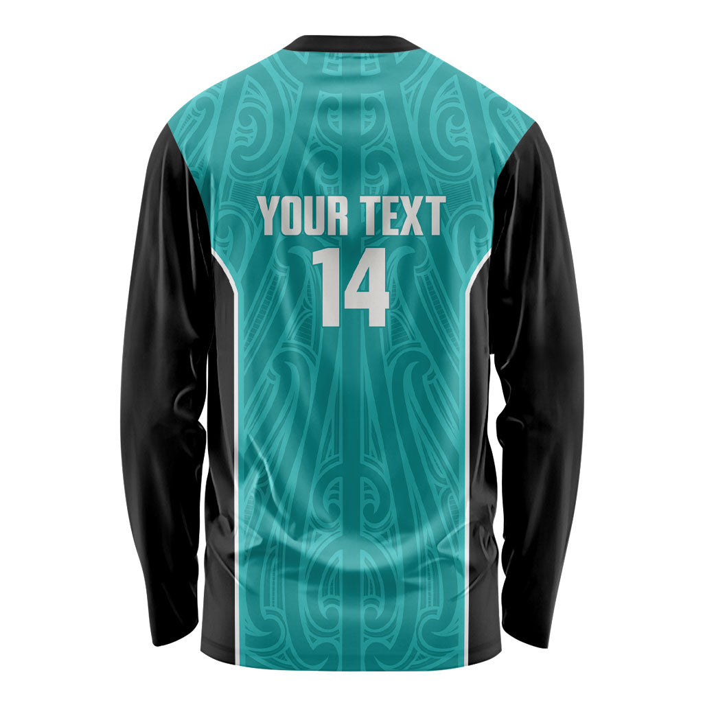 Custom New Zealand Stingray Oztag Long Sleeve Shirt Tag Rugby Maori Pattern Teal Version