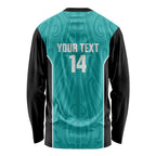 Custom New Zealand Stingray Oztag Long Sleeve Shirt Tag Rugby Maori Pattern Teal Version