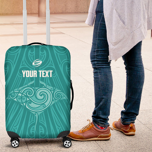 Custom New Zealand Stingray Oztag Luggage Cover Tag Rugby Maori Pattern Teal Version