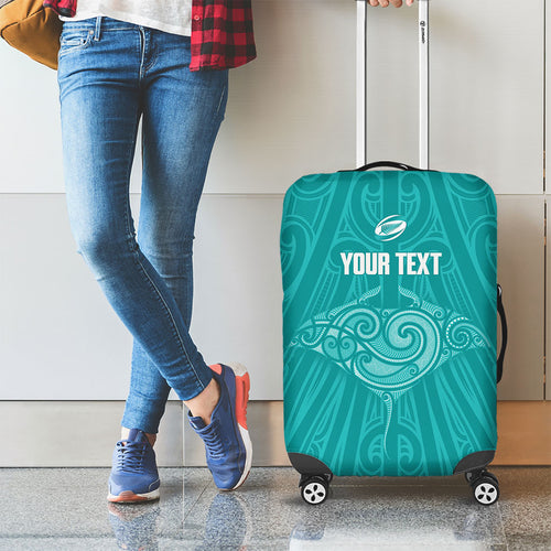 Custom New Zealand Stingray Oztag Luggage Cover Tag Rugby Maori Pattern Teal Version
