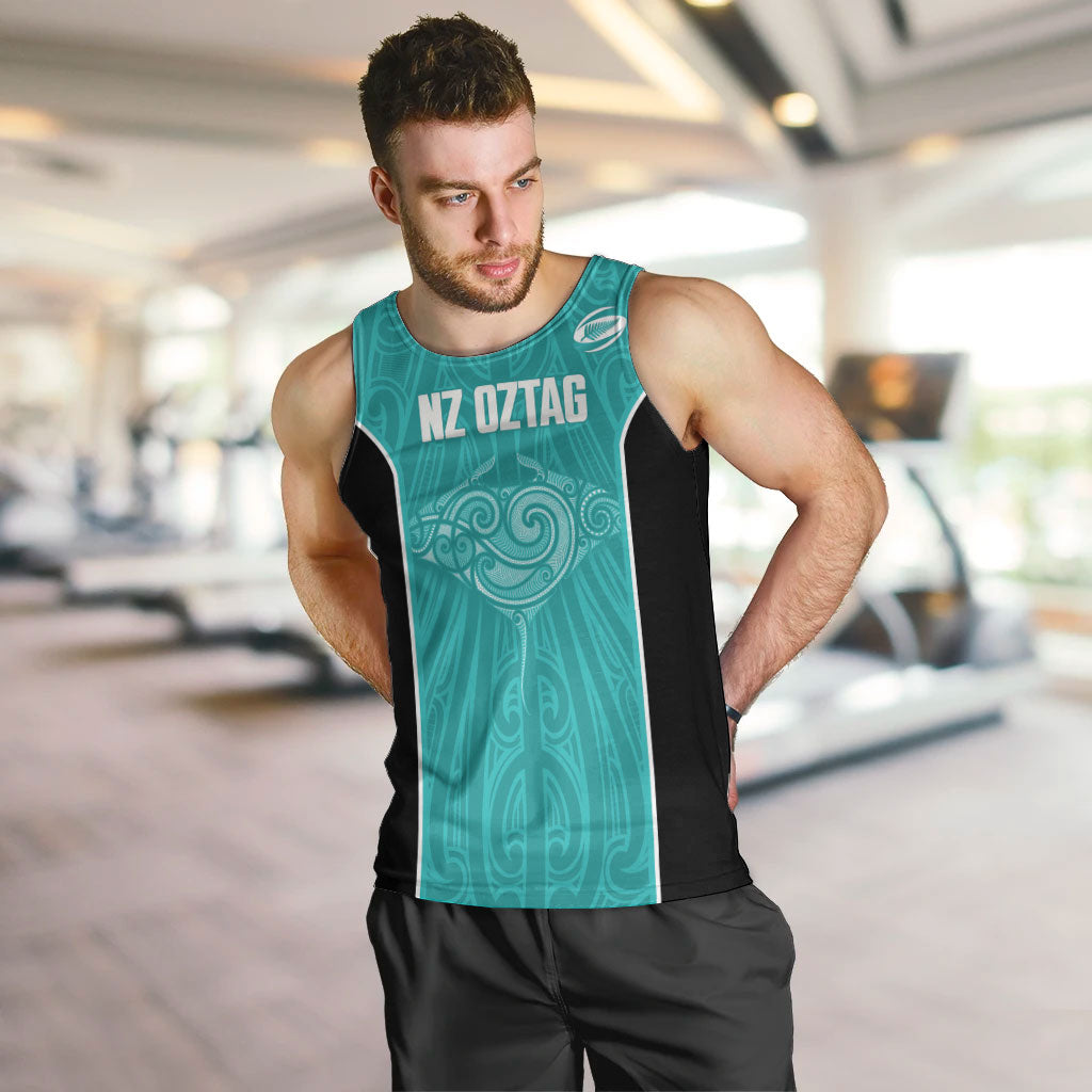 Custom New Zealand Stingray Oztag Men Tank Top Tag Rugby Maori Pattern Teal Version