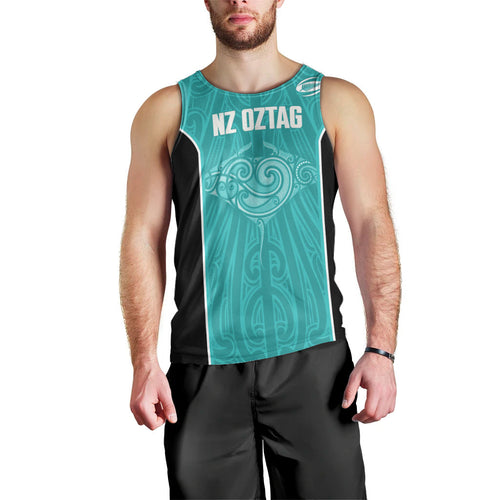 Custom New Zealand Stingray Oztag Men Tank Top Tag Rugby Maori Pattern Teal Version
