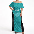 Custom New Zealand Stingray Oztag Off Shoulder Maxi Dress Tag Rugby Maori Pattern Teal Version