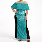 Custom New Zealand Stingray Oztag Off Shoulder Maxi Dress Tag Rugby Maori Pattern Teal Version