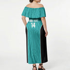 Custom New Zealand Stingray Oztag Off Shoulder Maxi Dress Tag Rugby Maori Pattern Teal Version
