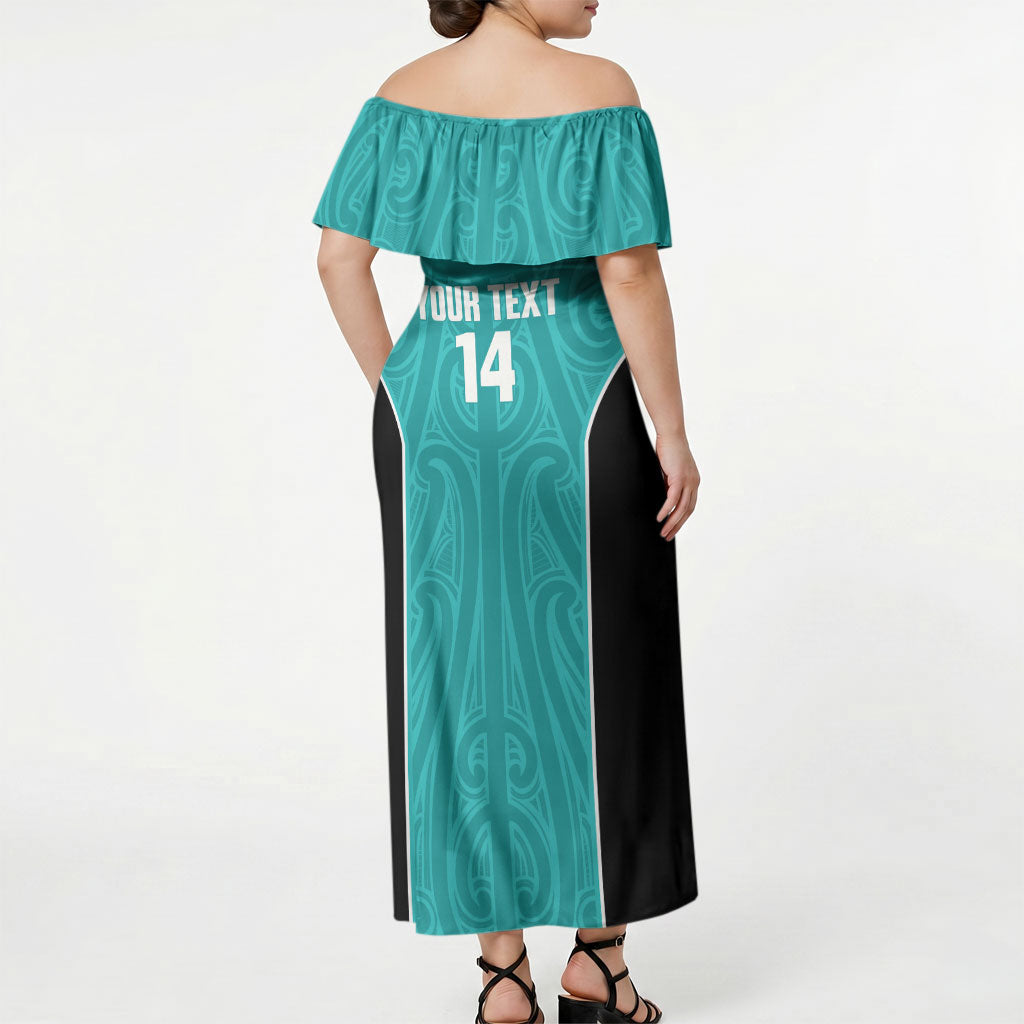 Custom New Zealand Stingray Oztag Off Shoulder Maxi Dress Tag Rugby Maori Pattern Teal Version