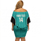 Custom New Zealand Stingray Oztag Off Shoulder Short Dress Tag Rugby Maori Pattern Teal Version