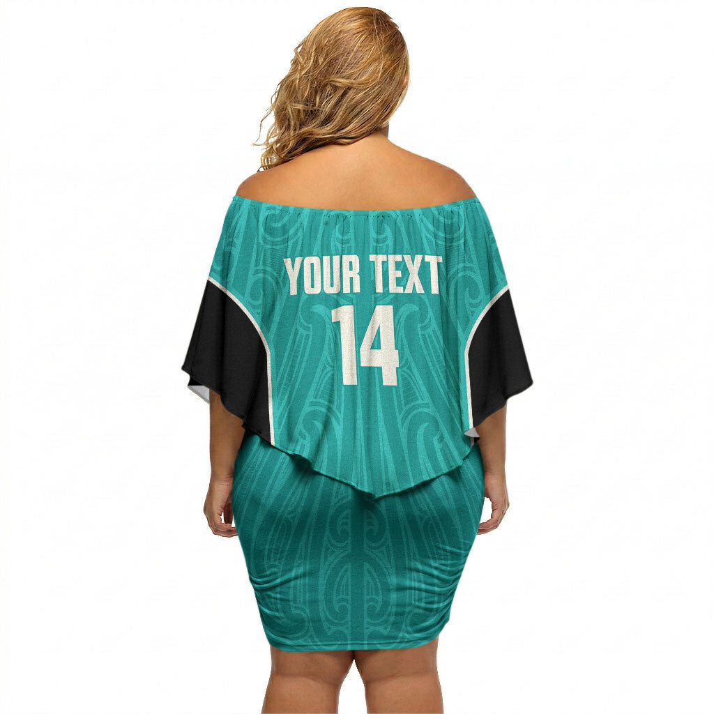 Custom New Zealand Stingray Oztag Off Shoulder Short Dress Tag Rugby Maori Pattern Teal Version