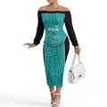 Custom New Zealand Stingray Oztag Off The Shoulder Long Sleeve Dress Tag Rugby Maori Pattern Teal Version