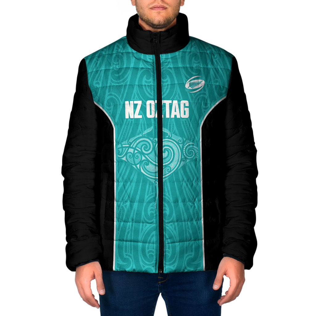 Custom New Zealand Stingray Oztag Padded Jacket Tag Rugby Maori Pattern Teal Version