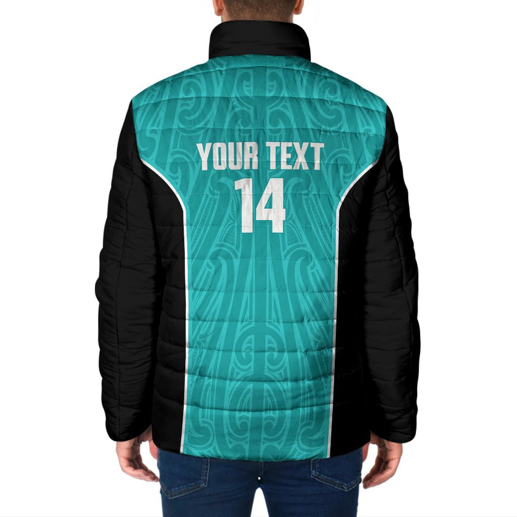 Custom New Zealand Stingray Oztag Padded Jacket Tag Rugby Maori Pattern Teal Version