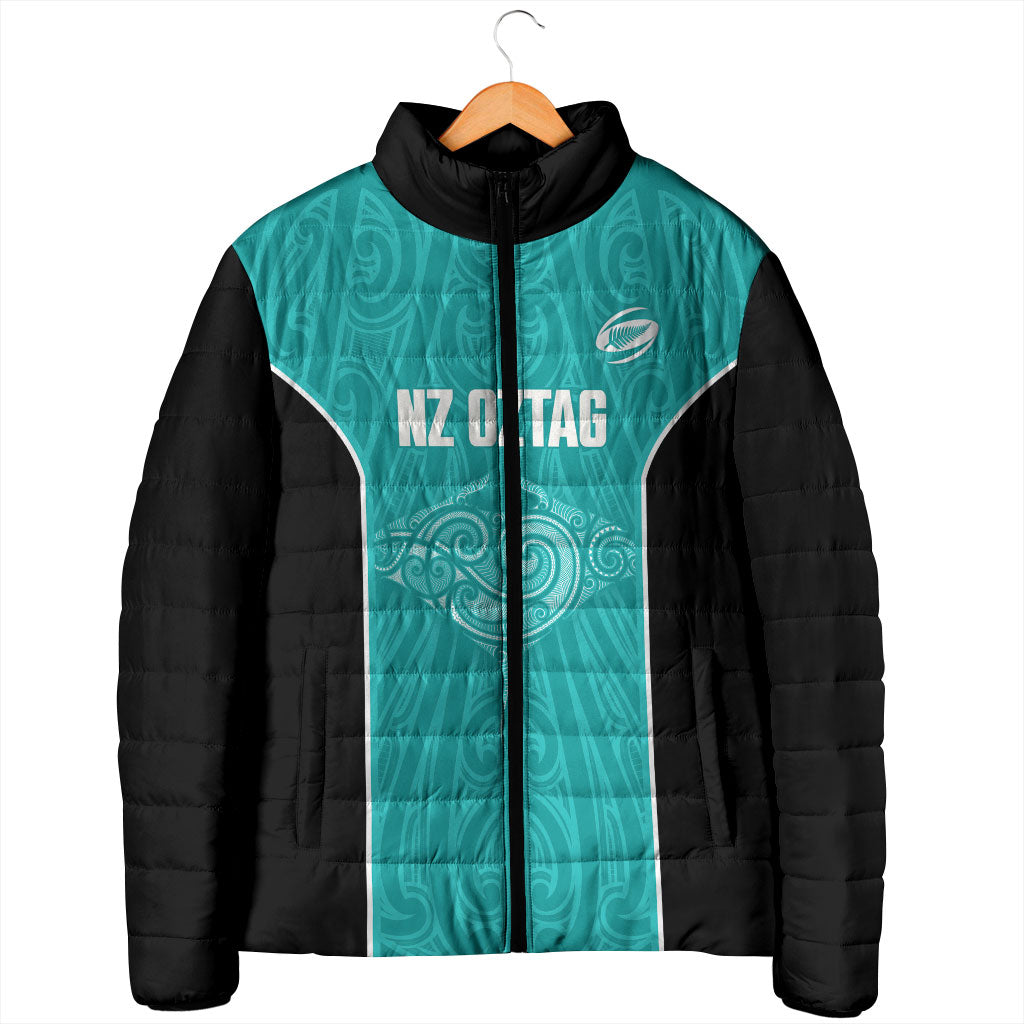 Custom New Zealand Stingray Oztag Padded Jacket Tag Rugby Maori Pattern Teal Version