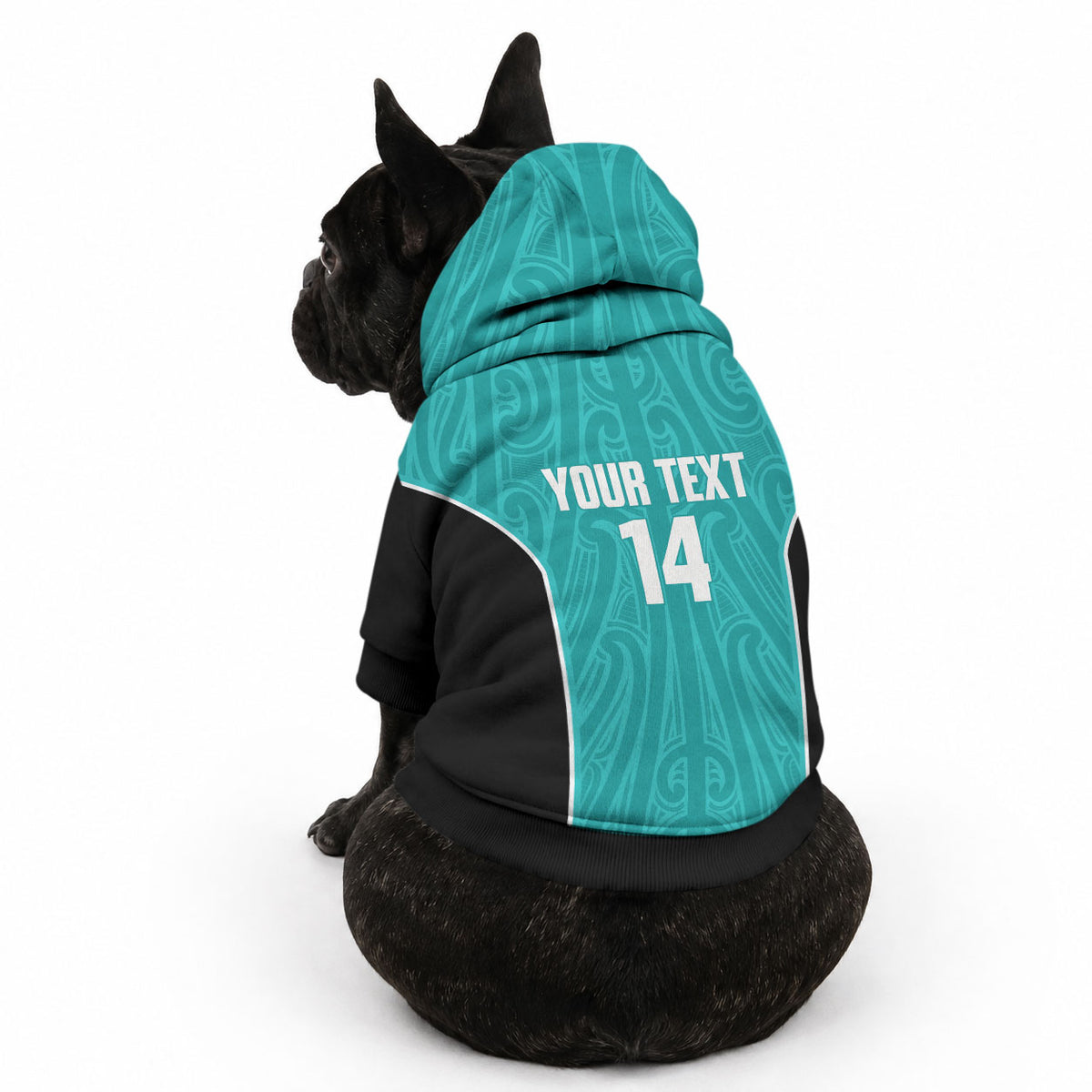 Custom New Zealand Stingray Oztag Pet Hoodie Tag Rugby Maori Pattern Teal Version