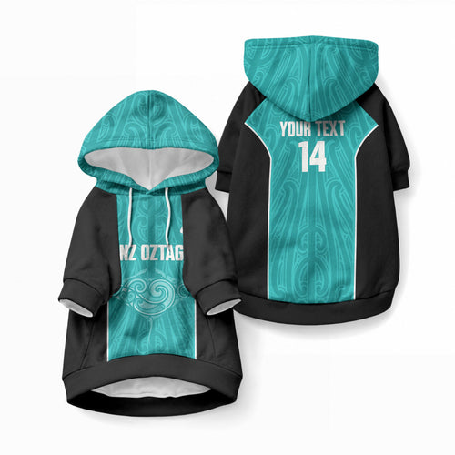 Custom New Zealand Stingray Oztag Pet Hoodie Tag Rugby Maori Pattern Teal Version