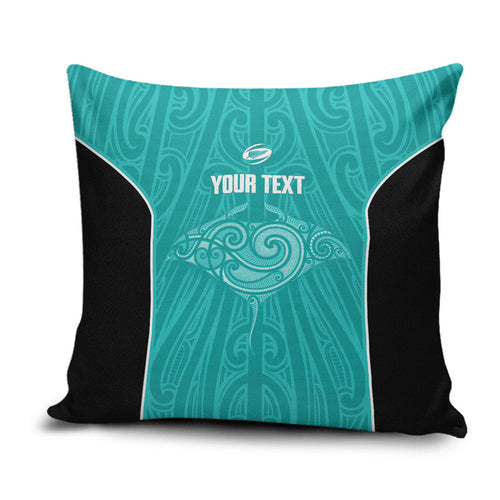 Custom New Zealand Stingray Oztag Pillow Cover Tag Rugby Maori Pattern Teal Version