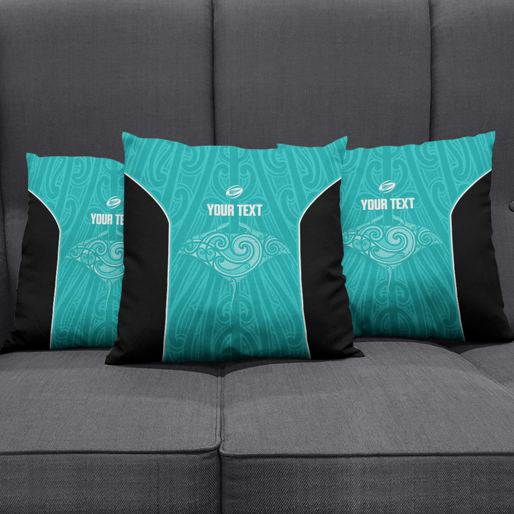 Custom New Zealand Stingray Oztag Pillow Cover Tag Rugby Maori Pattern Teal Version