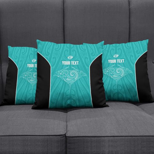 Custom New Zealand Stingray Oztag Pillow Cover Tag Rugby Maori Pattern Teal Version