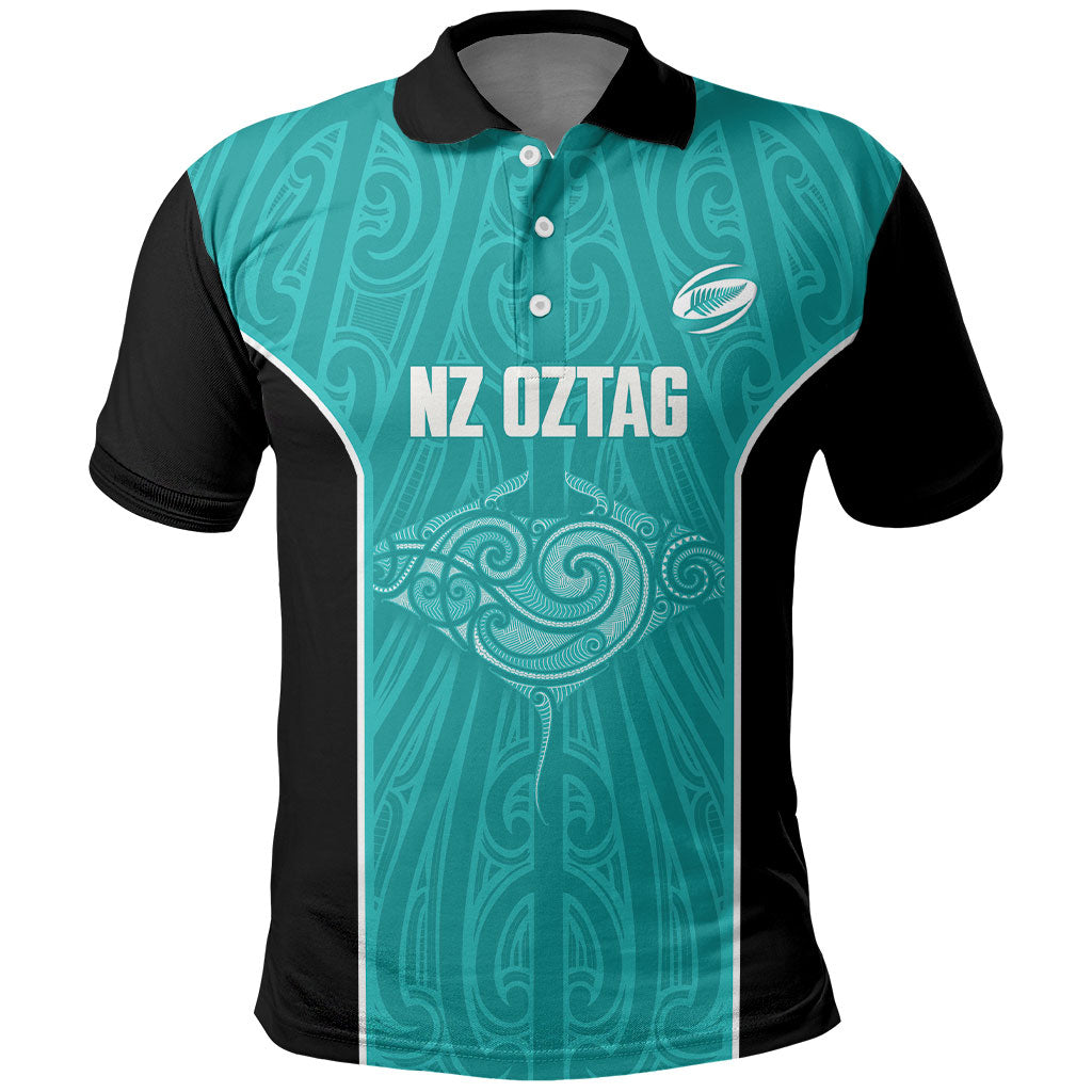 Custom New Zealand Stingray Oztag Polo Shirt Tag Rugby Maori Pattern Teal Version
