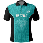 Custom New Zealand Stingray Oztag Polo Shirt Tag Rugby Maori Pattern Teal Version