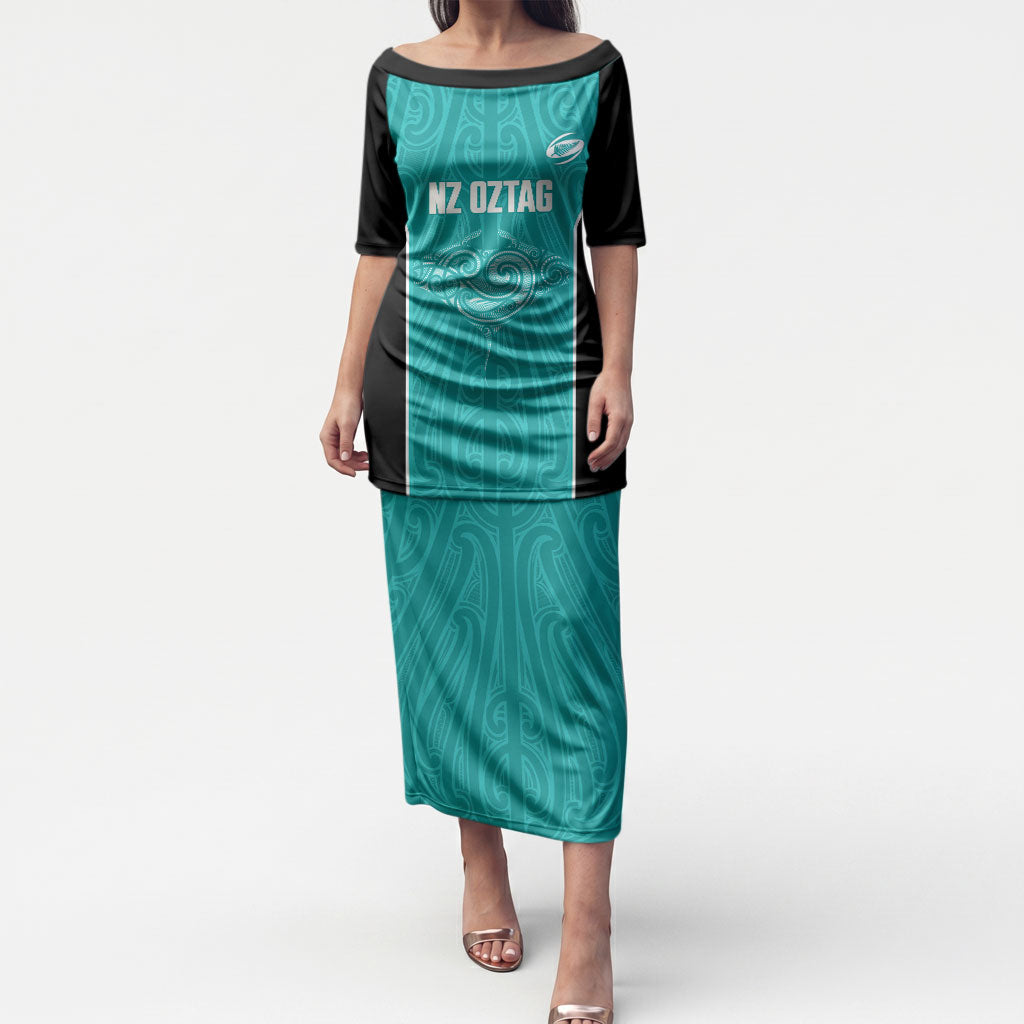 Custom New Zealand Stingray Oztag Puletasi Tag Rugby Maori Pattern Teal Version