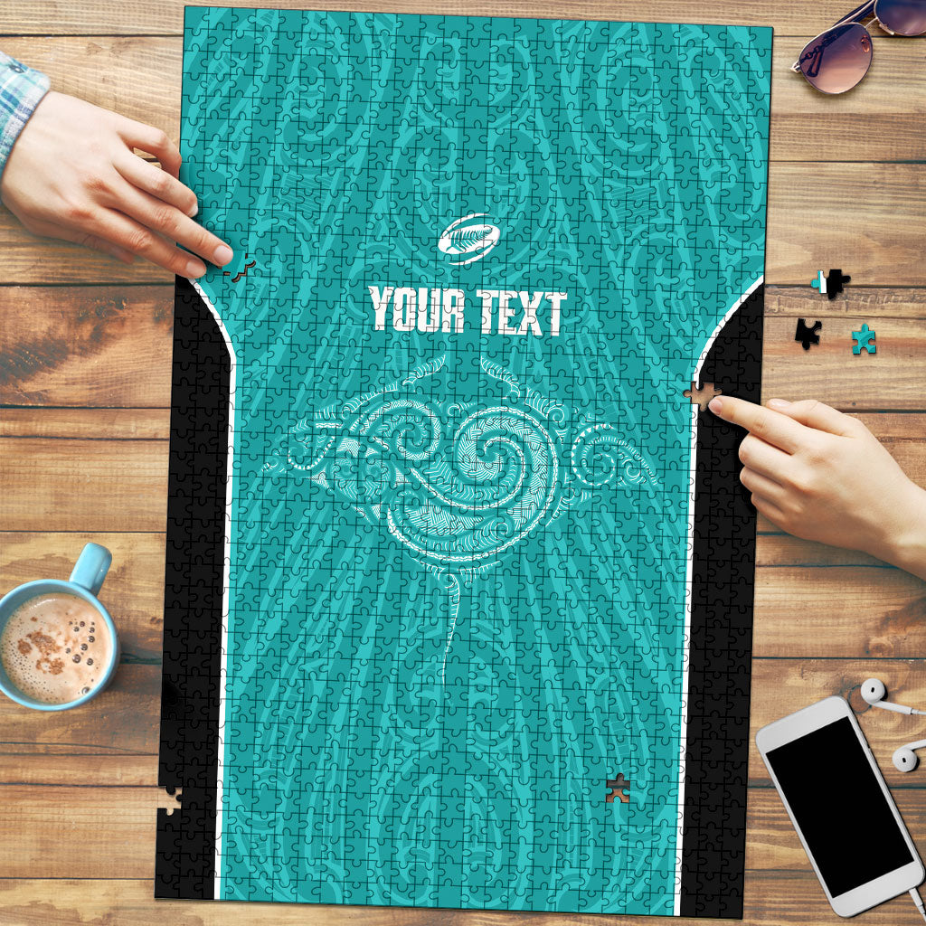 Custom New Zealand Stingray Oztag Puzzle Tag Rugby Maori Pattern Teal Version