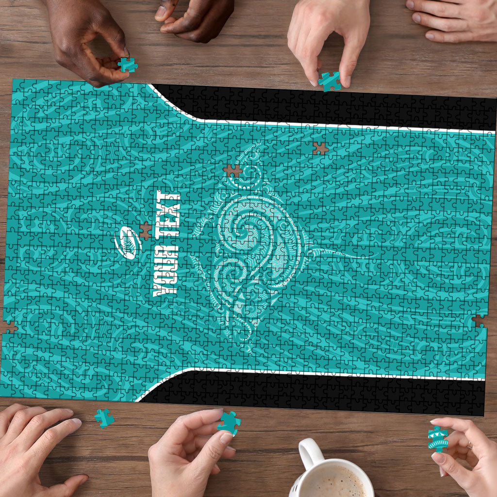 Custom New Zealand Stingray Oztag Puzzle Tag Rugby Maori Pattern Teal Version