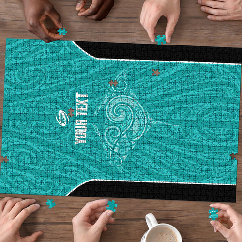 Custom New Zealand Stingray Oztag Puzzle Tag Rugby Maori Pattern Teal Version