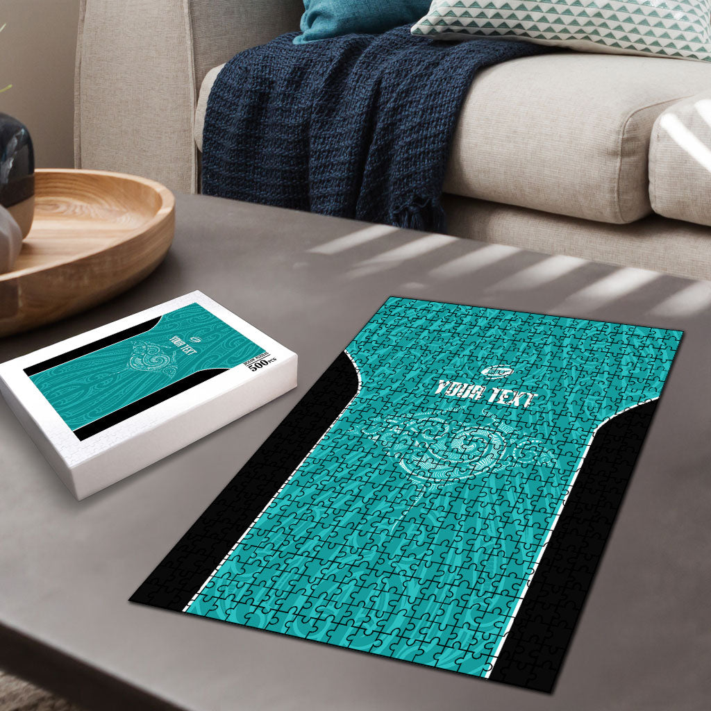 Custom New Zealand Stingray Oztag Puzzle Tag Rugby Maori Pattern Teal Version