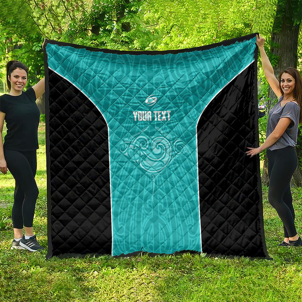 Custom New Zealand Stingray Oztag Quilt Tag Rugby Maori Pattern Teal Version